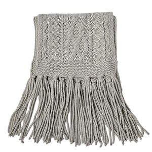Banana Republic cable knit wool blend grey scarf fringes detail women's One size